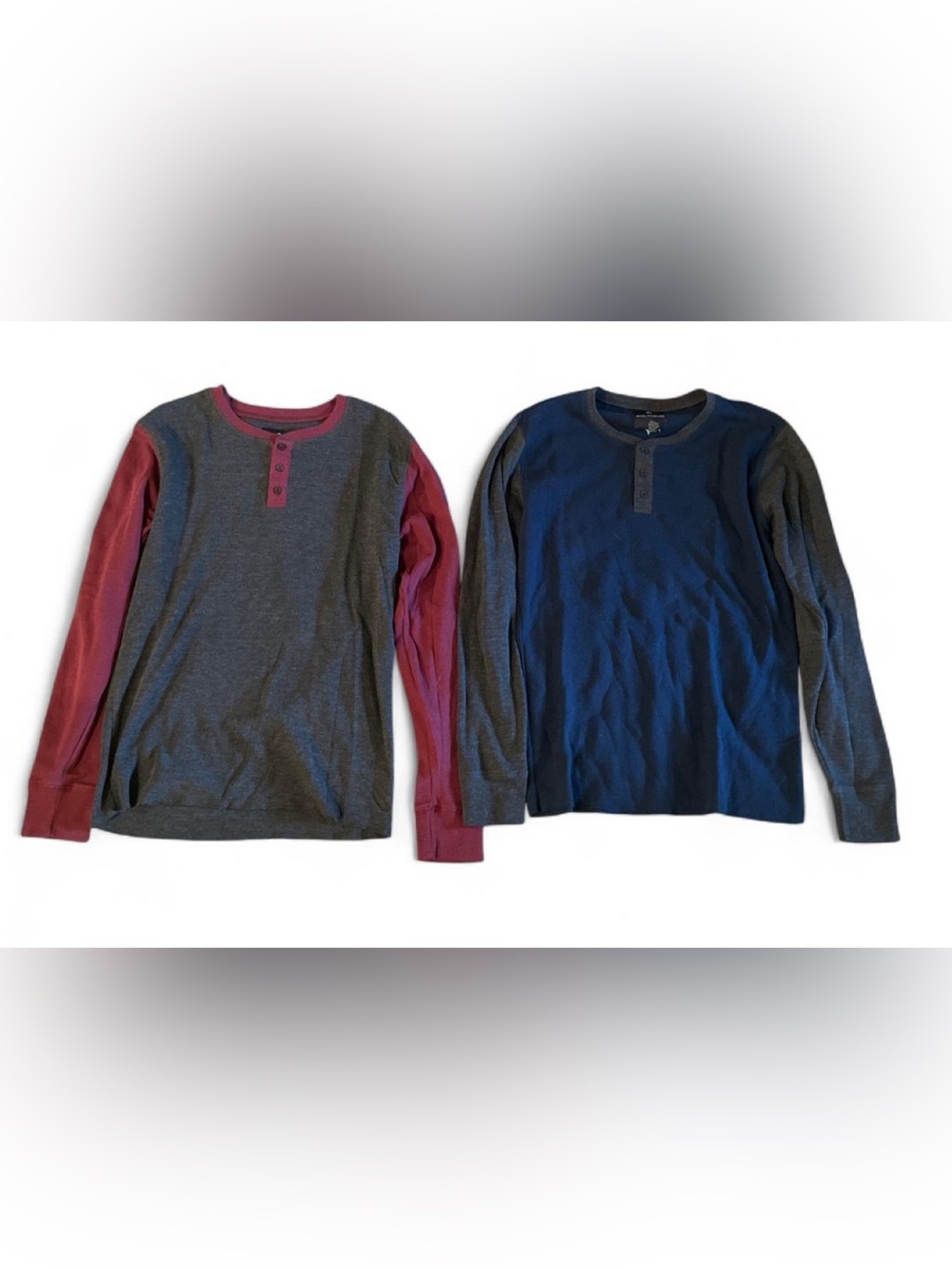 Men's Long-Sleeve Contrast Henley Thermal — Charcoal/Burgundy & Navy/Charcoal